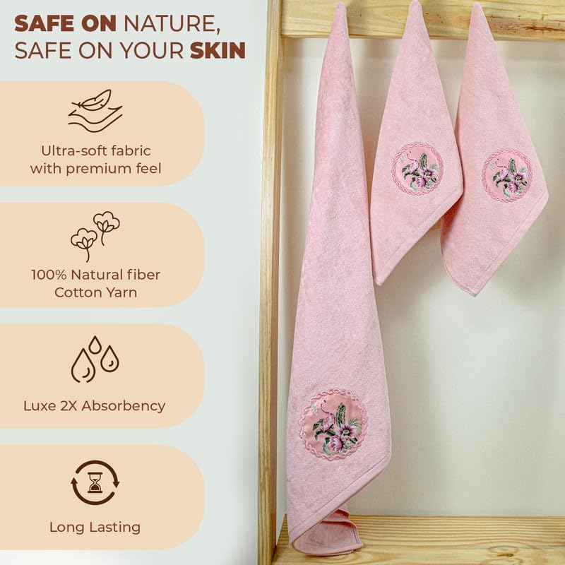 Akiko Home Prima Dream 100% Cotton 1 Bath & 2 Hand Towel 1000 Gsm | Soft, Absorbent & Durable, Cotton Bath Towel | Pack Of 3 (Peach)
