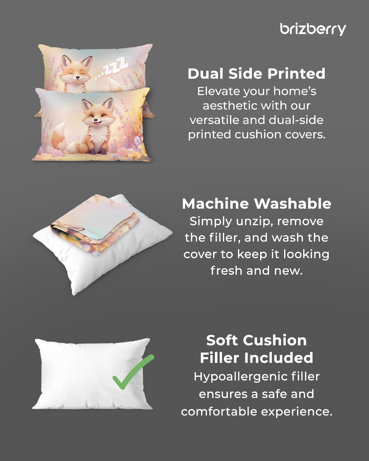 Kids Pillow Cushion With Super Soft Fabric, Animal & Cartoon Prints - 12x18 Inches | Dual Sided Design, Durable & Easy Care | Large & Versatile, Multi-Purpose, Made In India - Design 16