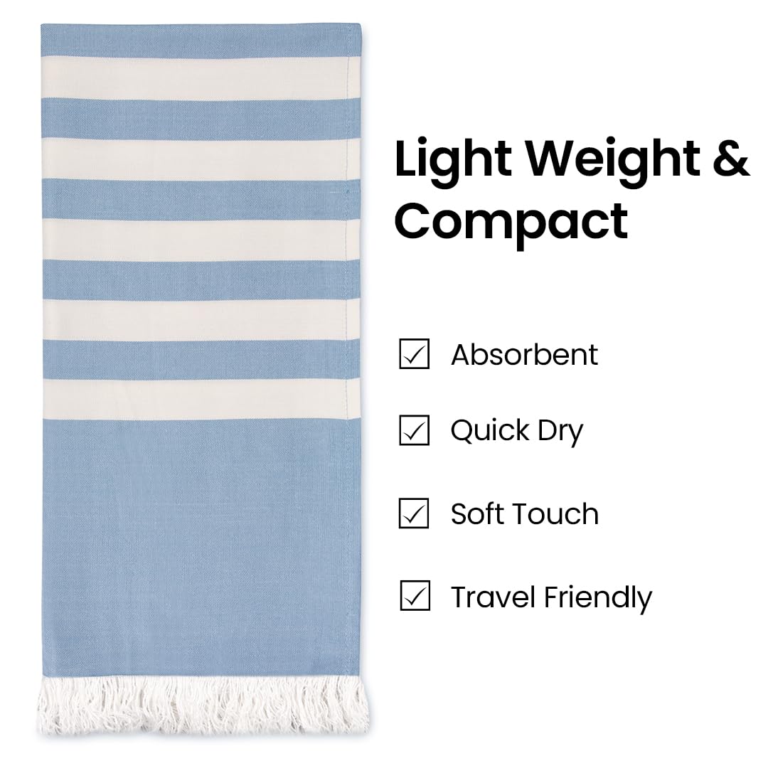 Mush Bamboo Turkish Towel 280 Gsm | 100% Bamboo Ultra Soft, Absorbent & Quick Dry Towel For Bath, Beach, Pool, Travel, Spa & Yoga (Muted Blue)