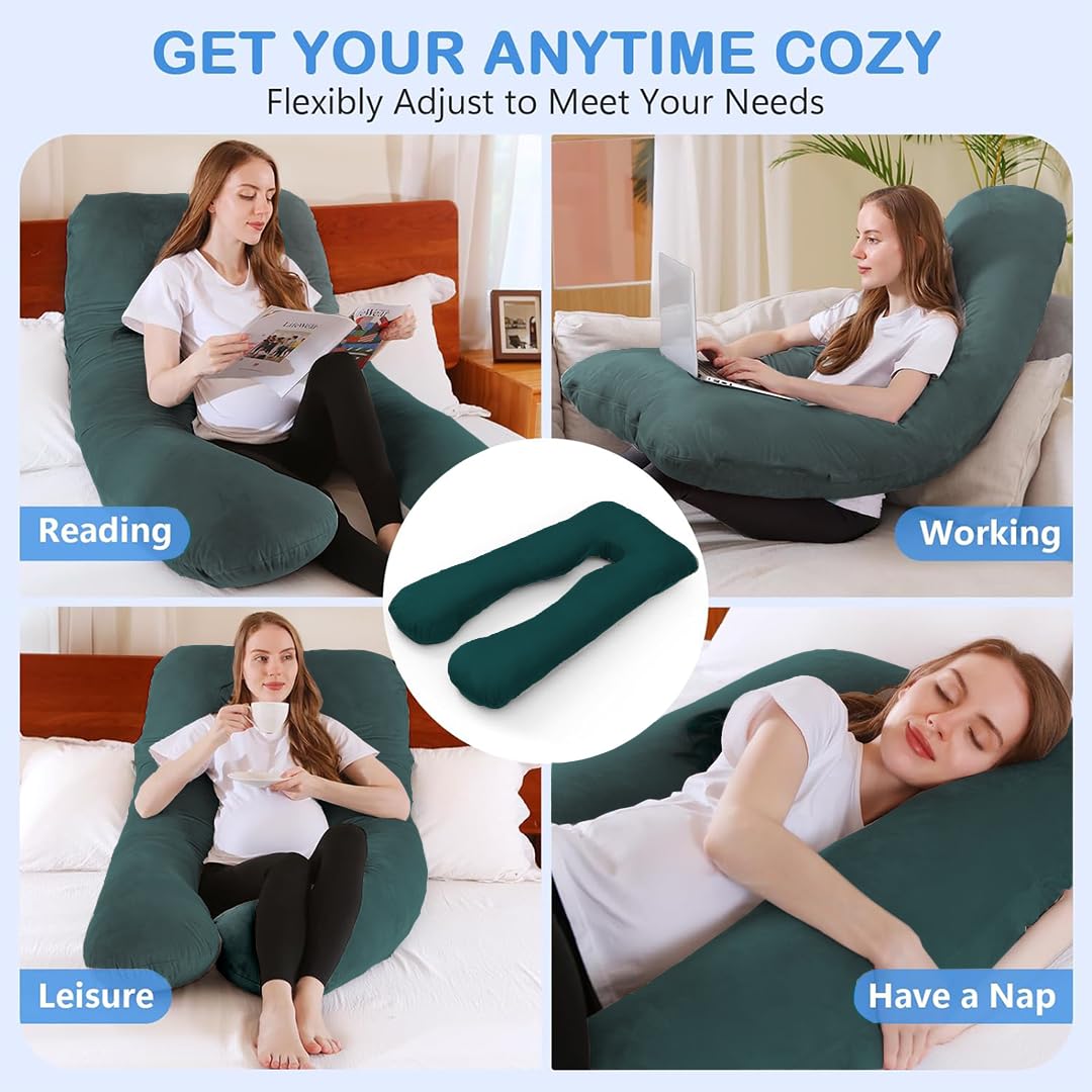 U Shaped Pillow, Pregnancy Pillow For Pregnant Women, Maternity Pillow, Green Color | Pregnancy Gifts For Women, Maternity Soft Pillows For Pregnancy Sleeping, Washable Velvet Cover