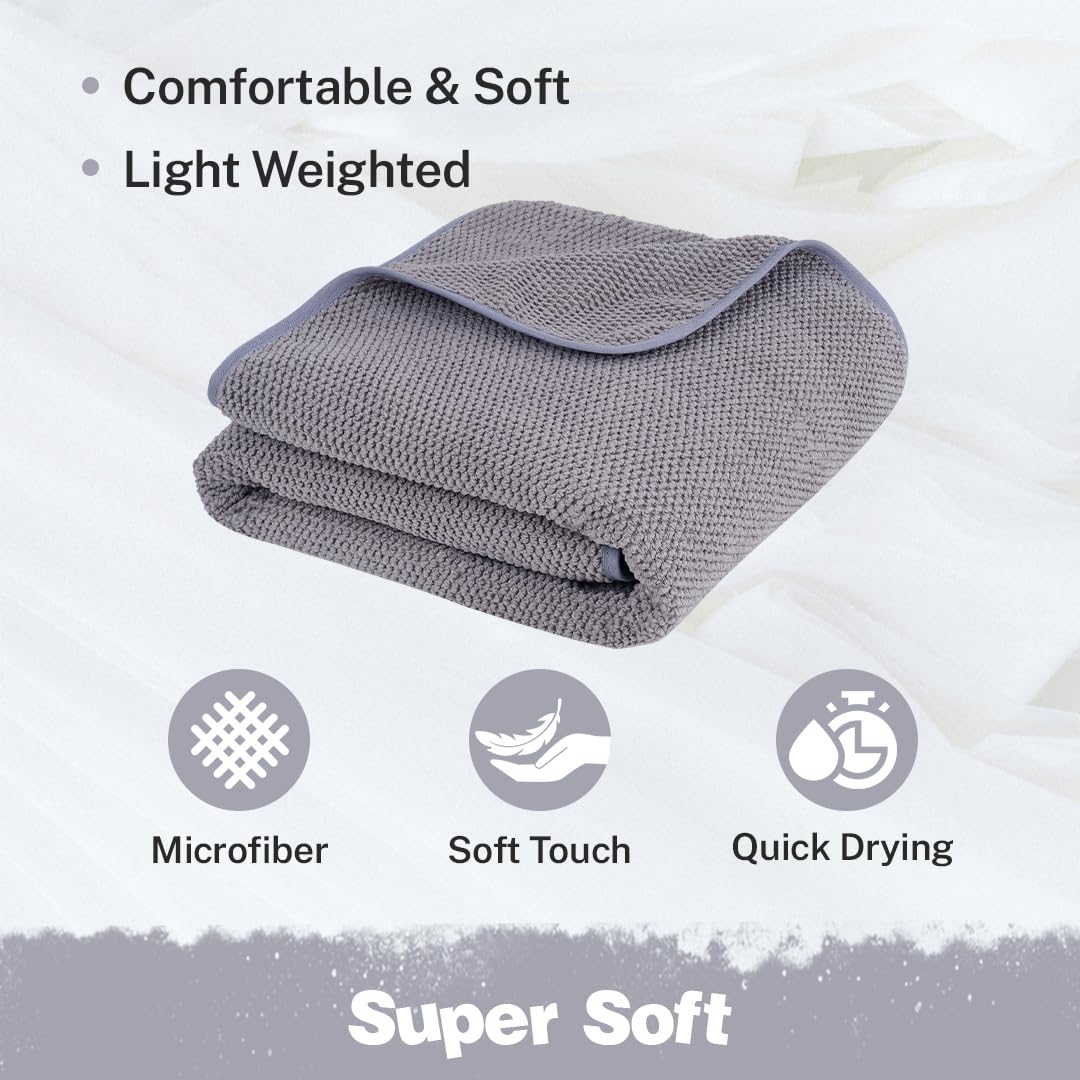Fezora Microfiber Contler Bath Towels 320 Gsm | Large Size Bath Towel Soft & Absorbent Bath Towel For Men & Women (Grey)