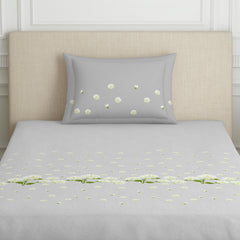 Single Bedsheet With 2 Pillow Covers (Size 60 X 88 Inches) Light Grey | 144 Thread Count Lightweight, Soft, Skin Friendly - Everyday Use Cotton Bedsheet