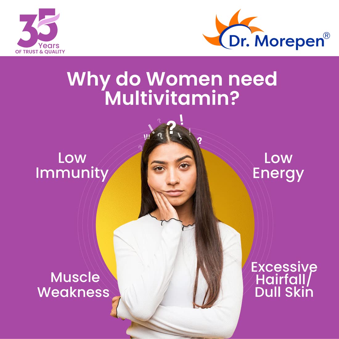 Dr. Morepen Multivitamin Tabs For Women | Energy & Immunity Booster Supplement | 60 Tablets , 100gm 0.2lbs