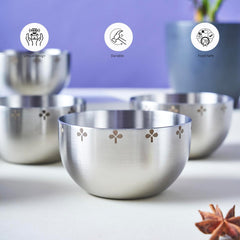 Designer Chrome Stainless Steel Katori Set Of 6 - Zenith Series | Luxury Gift Collection - Multipurpose Vati & Bowl | Dishwasher Safe - Dinnerware & Tableware