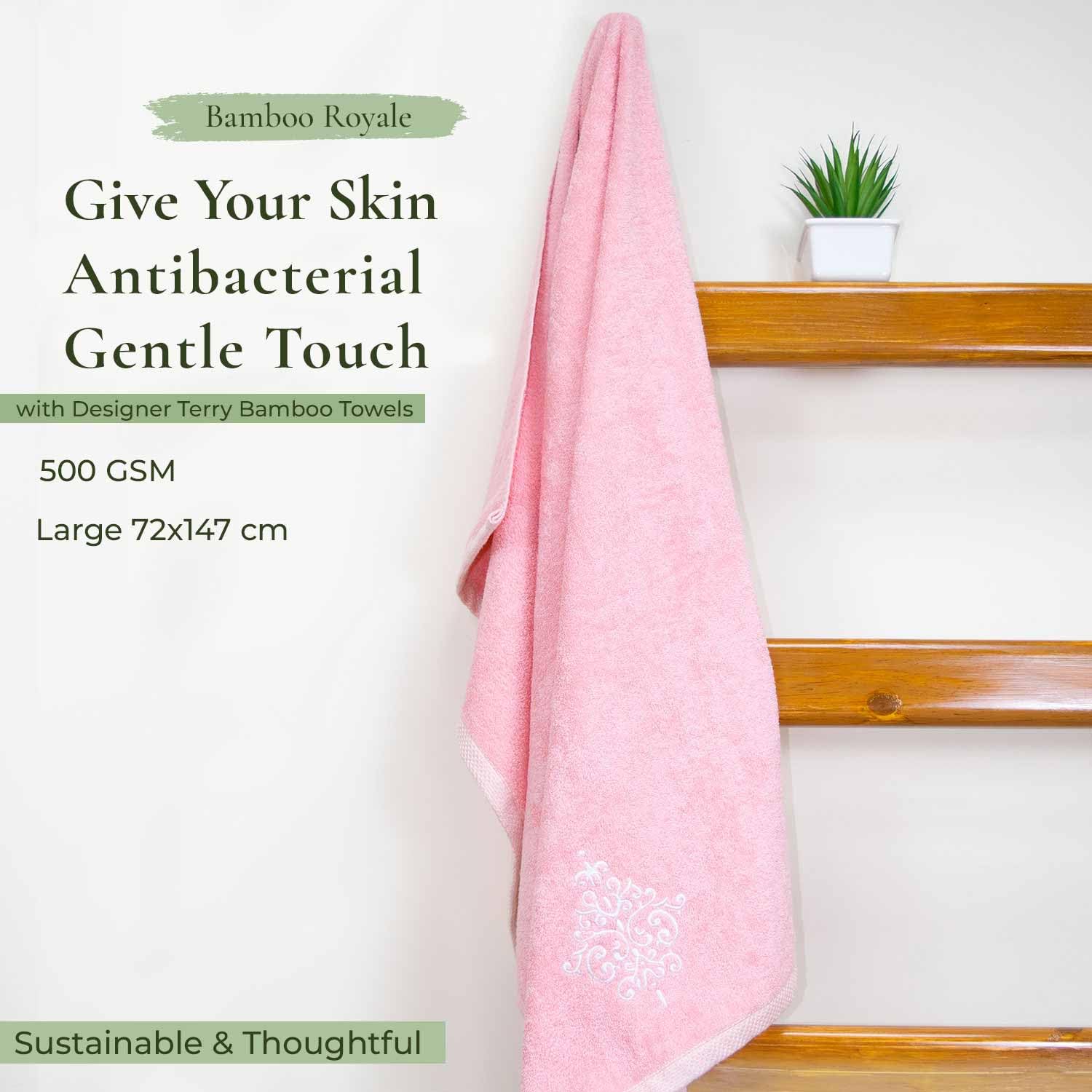 Rangoli 100% Bamboo Bath Towels 500 Gsm | Large Size Ultra Soft, Quick-Absorbent & Eco-Friendly Bath Towels - Peach