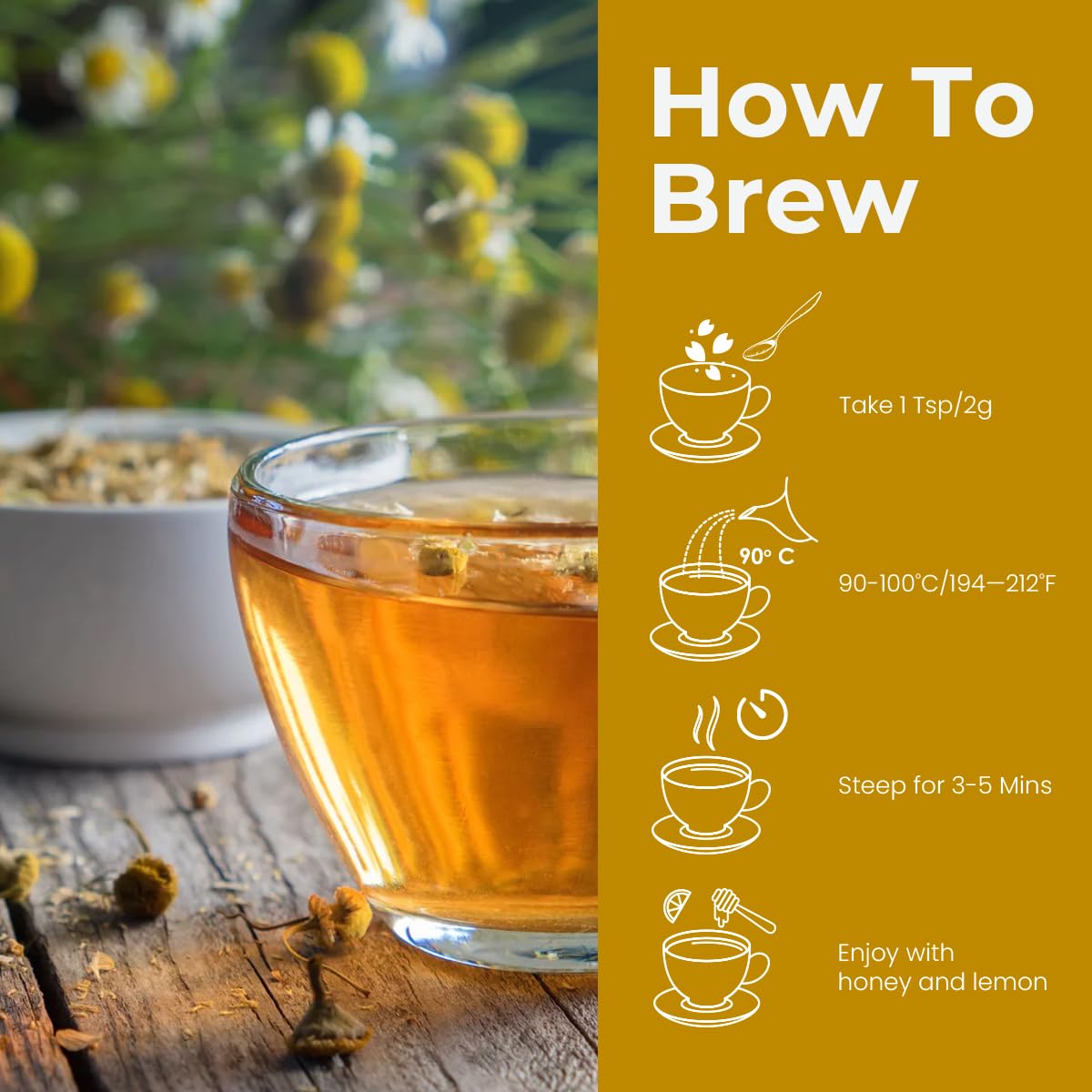 Blue Tea Caffeine Free Chamomile Flower Herbal Tea - Pack Of 3 X 30gm Reusable Pet Jar, 1.05 Ounce Each, 60+ Cups | Flower Based Caffeine Free, Non-Bitter, Non GMO - Improves Sleep & Relaxation