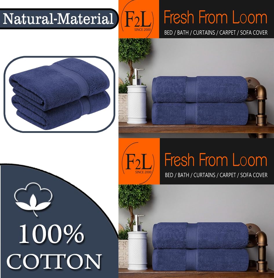 Fresh From Loom Luxury Edition Egyptian 100% Pure Cotton Bath Towel 1200 Gsm | High Water Heavy Soft Dual Stitched Bath Towel (Blue) - 2 Pcs