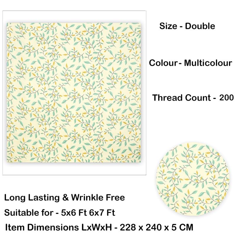 Double Bedsheets With 2 King Size Pillow Covers - 90 X 90 Inches, Cream | Double Bed Breathable | Wrinkle Free & Ultra Soft 180 Thread Count Super Soft