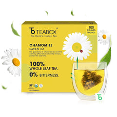 Teabox Premium Chamomile Green Tea - 100 Pyramid Tea Bags | 100% Whole Leaf Green Tea From The Himalayas - Low Caffeine, 0% Bitterness
