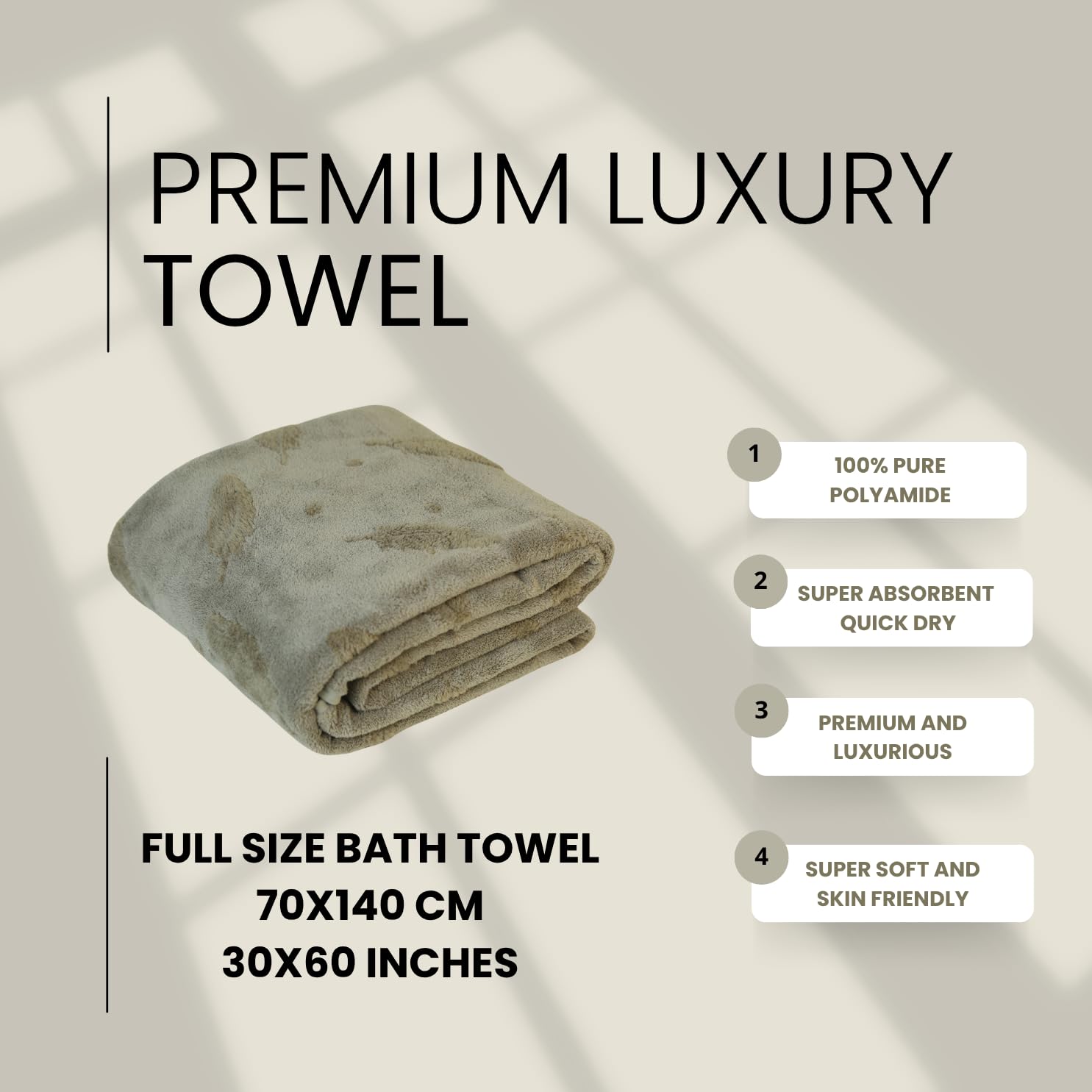 Hanker Ultra Luxury Bath Towel 500 Gsm | Super Soft On Skin, Luxurious Fabric, Pure Polyamide (Gray Bliss Feather Pattern)