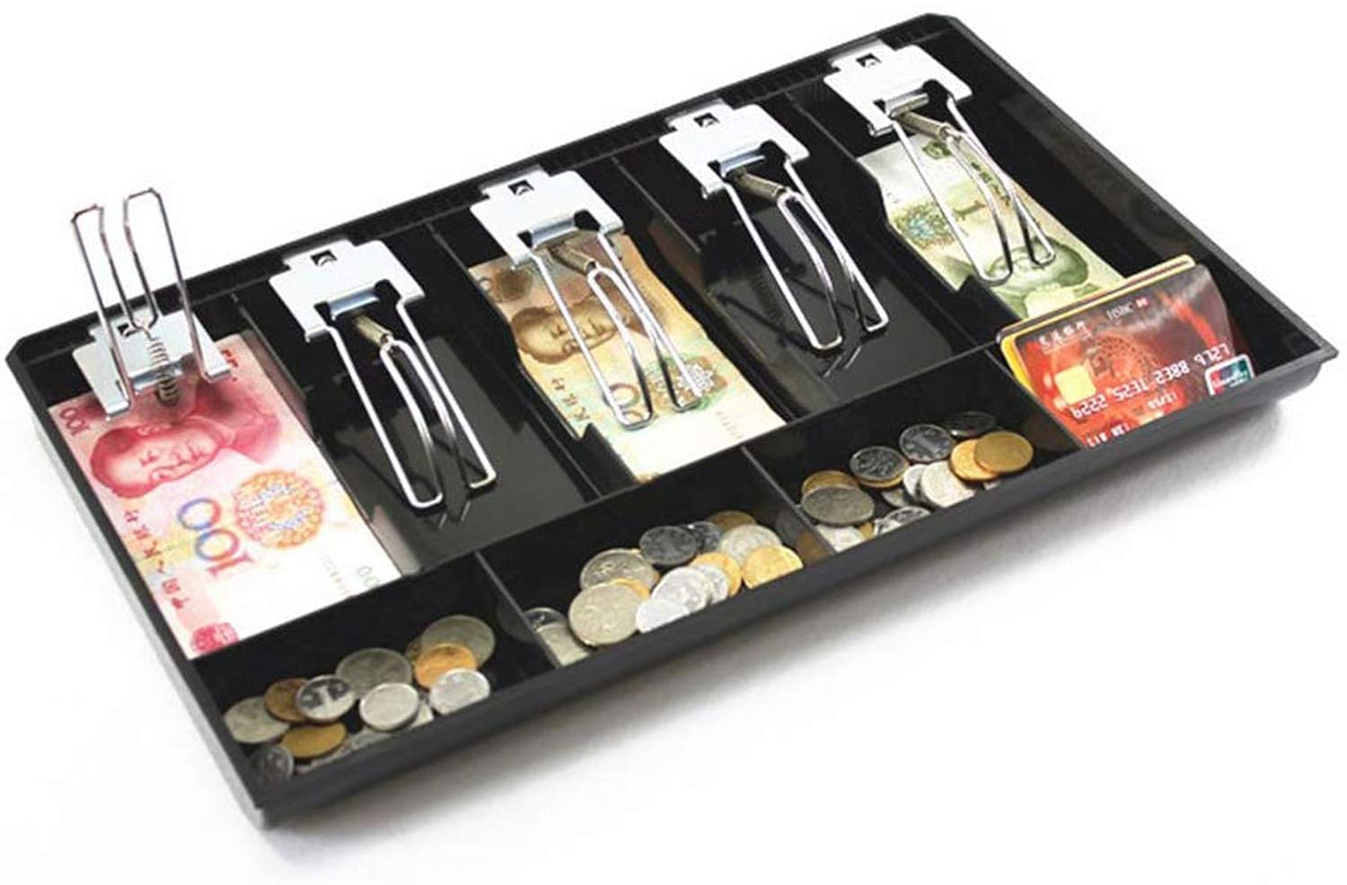 Abs Plastic Cash Drawer Organizer Tray, Cashier Drawer Box With Coin Slot, Bill Counter Cash Box With 5 Bills 4 Coins For Petty Cash Money Storage Box, Special Feature - Locking