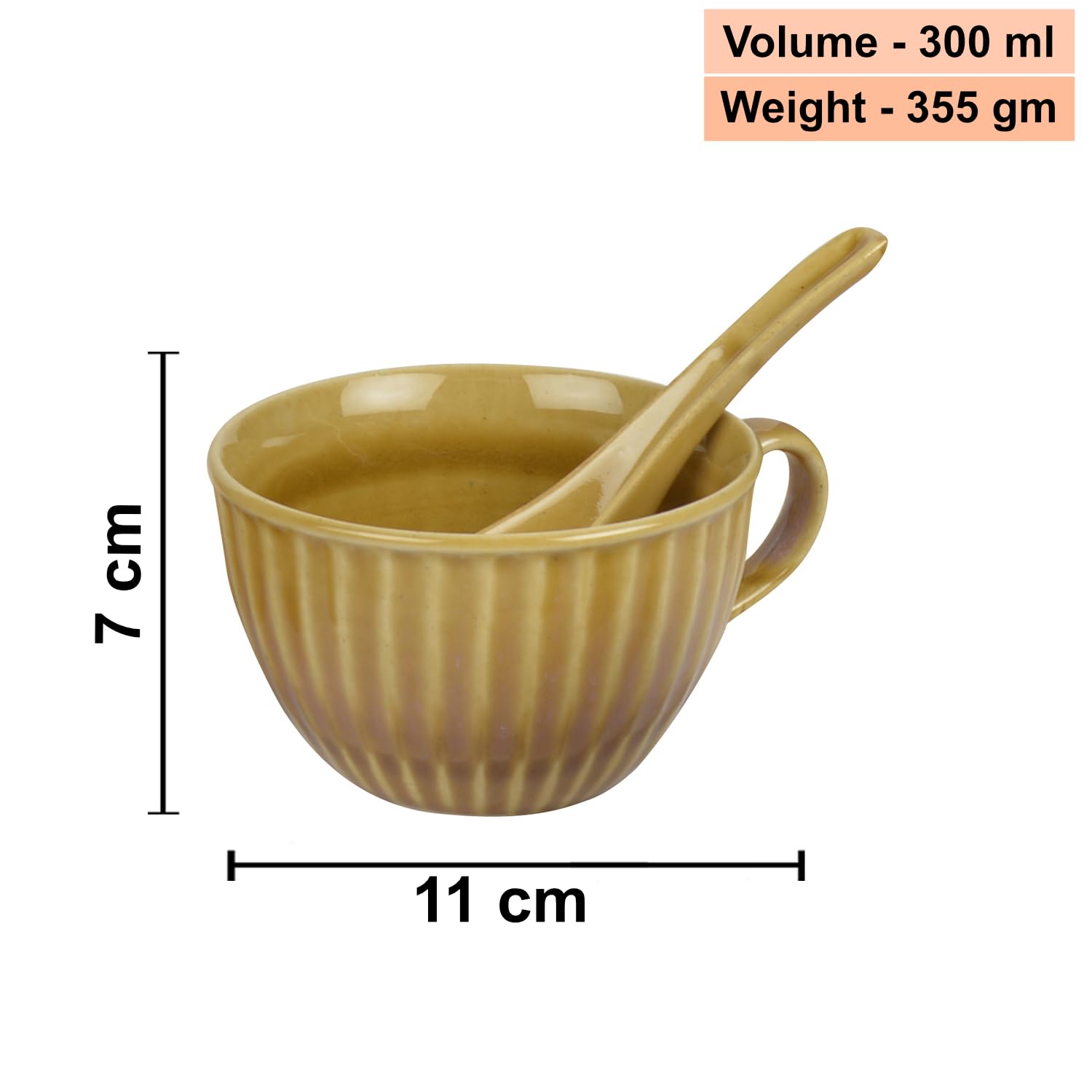 Handcrafted Studio Pottery Brown Glazed Soup Bowl With Spoon Set Of 4 - Brown, 300ml Each | Maggi Bowl With Spoon