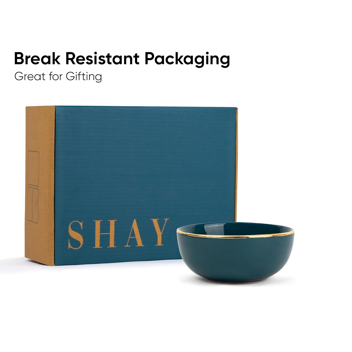 Ceramic Bowl Set Of 4 Pieces For Snacks - 330ml Each, Teal Gold | Maggie Bowl, Noodle Bowl With Glossy Finish - Premium Stoneware | Microwave Safe & Dishwasher Safe