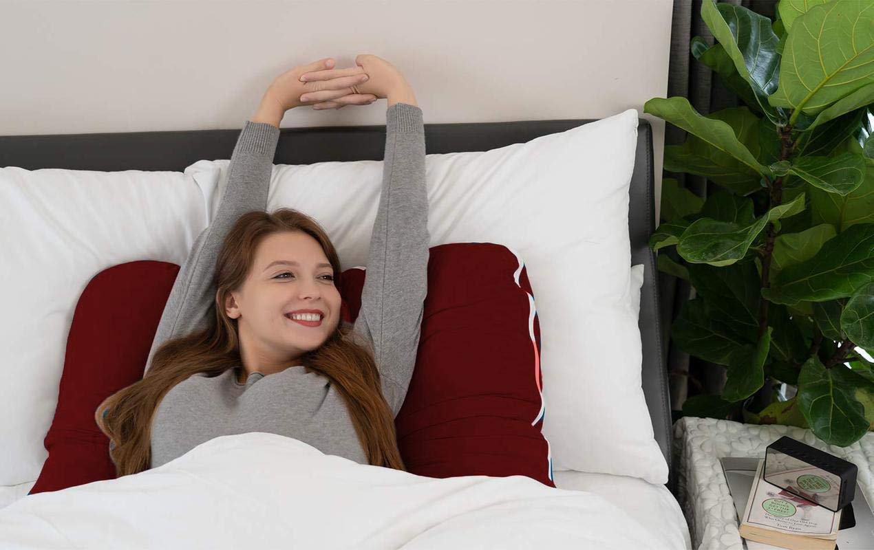 Microfiber Pregnancy Pillow For Pregnant Women, Premium Multipurpose Use - Maroon | 100% Cotton, Zippered Cover, Lightweight, Removable Cover, Full Body Pillow, Soft Pillow - Pack Of 1