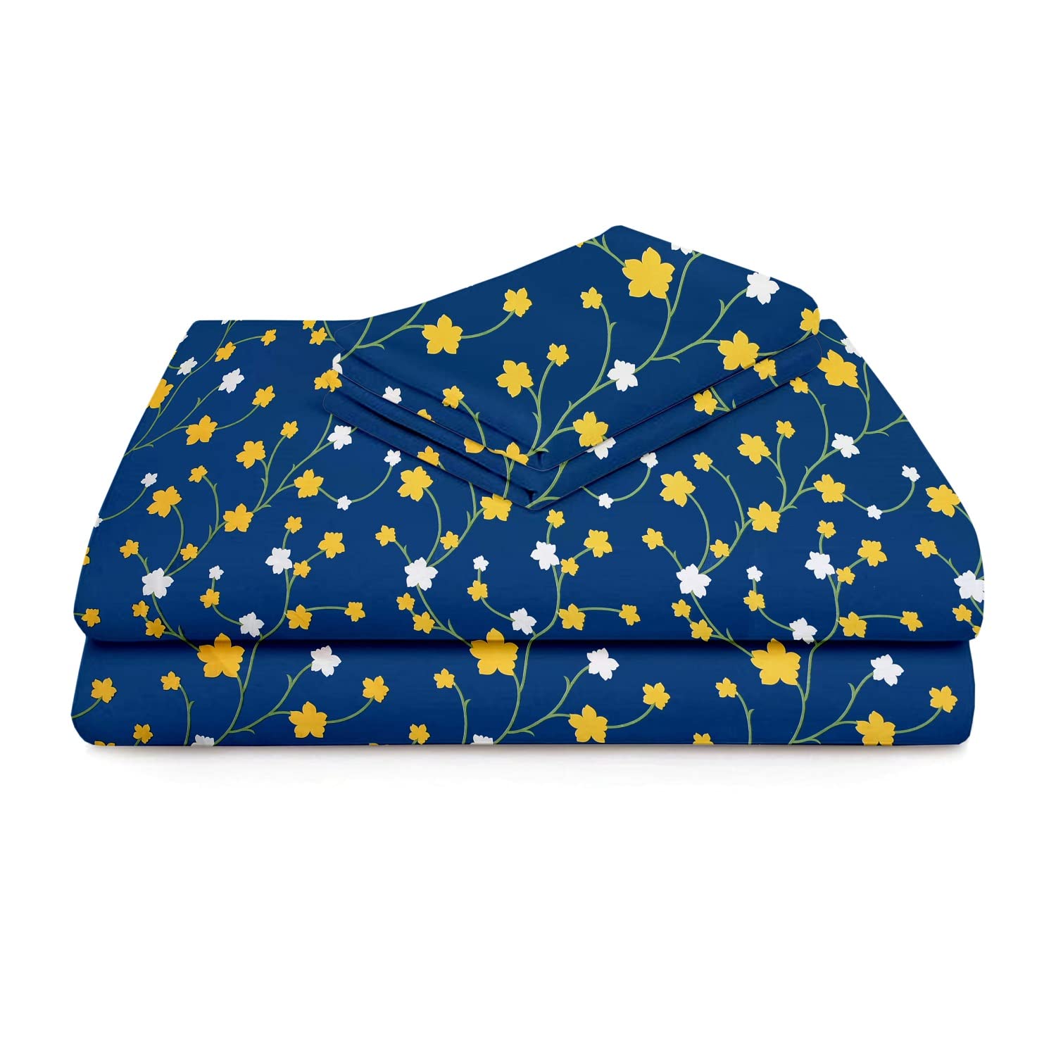 Microfiber Bedsheet For Single Bed With 1 King Size Pillow Covers | 60 X 90 Inches, Blue & Yellow | Smooth Touch, Long-Lasting Durability, & Superior Comfort Bedsheet
