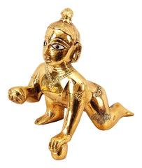 Laddu Gopal Brass Idol, Bal Gopal Ji, Thakur Ji Petal Murti, Medium, Height - 4 Inch, Size - No.4, Golden Color, Religious, All Occasion