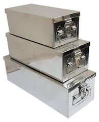 Stainless Steel Safe Locker Boxes For Cash Peti Pooja Jewellery Set Box, Pack Of 3, Size - 8 Inch, 10 Inch, 12 Inch With Plain Design, Special Feature - Portable