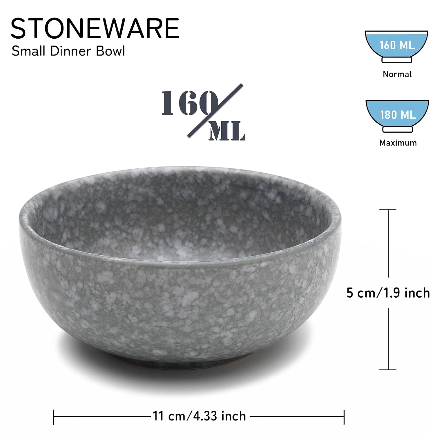 Hand Glazed Ceramic Serving Small Bowl Set Of 4 - 160ml Each, Silver Grey | Microwave & Dishware Safe - Serving Katori Set