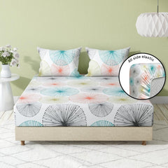 100% Cotton Double Bedsheet For Queen Size With 2 Pillow Covers 75 X 60 Inches, Multicolor | Durable & Long Lasting - All Around Elastic Fitted Sheet