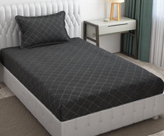 Check Single Bedsheet With 1 Pillow Cover 60 X 90 Inches, Dark Grey | Comfortable & Durable | Elegant Printed Bedding Set For Daily Use