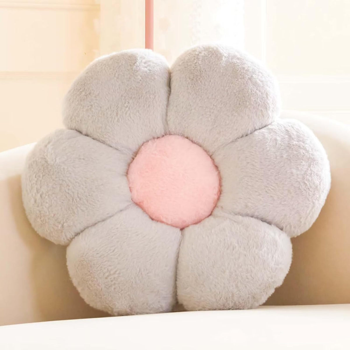 Sunflower Shaped Pillow 6 Kali, Cute Preppy Decorative Throw Pillow, Grey - 35 Cm | Floor Cushion With Fiber Filling For Aesthetic Decoration | Soft & Plush Pillow, Versatile Use