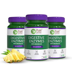 Pure Nutrition Digestive Enzymes, Amylase, Lipase, Protease, Cellulase, Lactase, Bromelain, Better Bioavailability, Digestion & Better Absorption | 60 Veg Capsules, 100gm 0.2lbs Each Pack Of 3