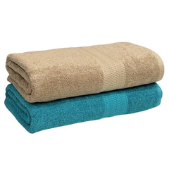 Stamio Cotton Bath Towel 1200 Gsm | Two Ply Combed, Extra Soft & Absorbent Large Full Size Towels For Bathing, Home, Sports, Salon, Hotel Use (Beige & Turquoise Green) - 2 Pcs