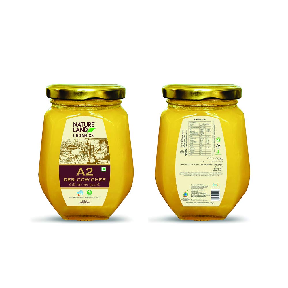 Natural A2 Desi Cow Ghee By Natureland Organics | Delicious & Nutritious Healthy Desi Cow Ghee Good For Boost Energy | 700ml (350ml * 2) 23.6 Ounce | Jar Pack