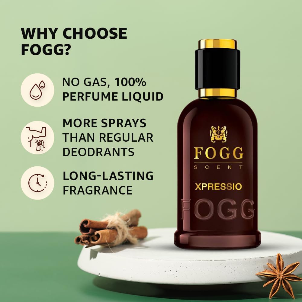 Fogg Scent Xpressio Eau De Parfum For Men 90 Ml 3 Fl.oz. | Long-lasting , Fresh & Powerful Fragrance