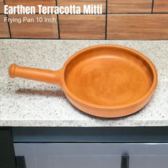 Handmade Unglazed Clay Fry Pan - Eco Friendly Earthen Terracotta Mitti Frying Pan 10 Inches, Red-Ochre (Gerua)