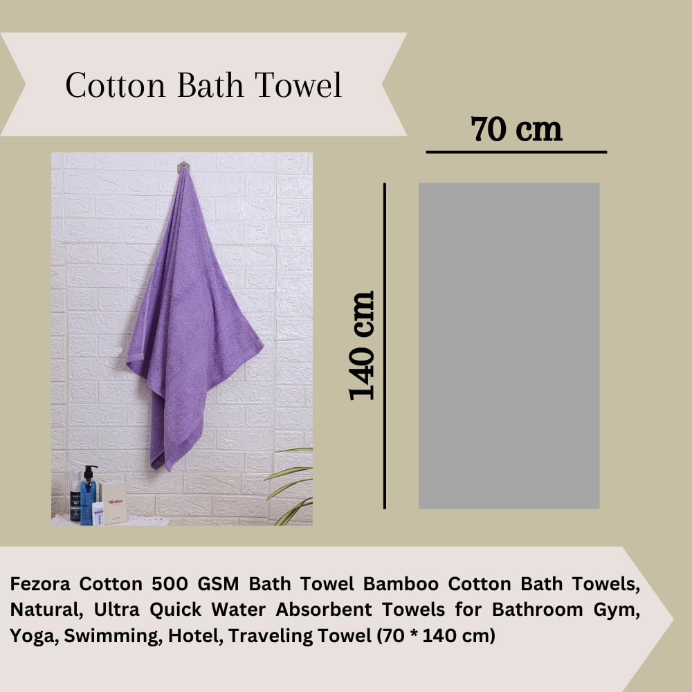 Fezora 100% Cotton Bath Towel 450 Gsm | Ultra Soft, Quick Dry, High Absorbency, Skin-Friendly Large Size Bath Towel (Light Purple)