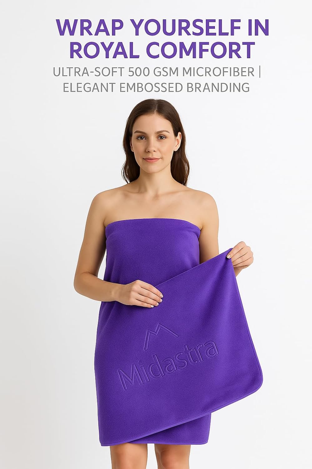 Midastra Weft Microfiber Bath Towel 500 Gsm | Extra Soft, Lint-Free, Quick-Dry & Highly Absorbent Towel (Purple)