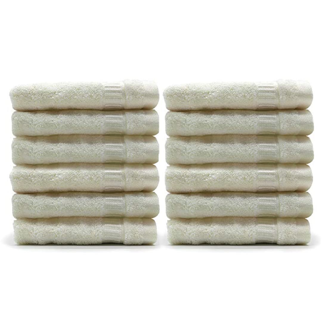 Mush 100% Bamboo Face Towel 2400 Gsm | Ultra Soft, Absorbent, Quick Dry Towels For Facewash, Gym, Pool, Sports, & Travel - Cream (Pack Of 12)