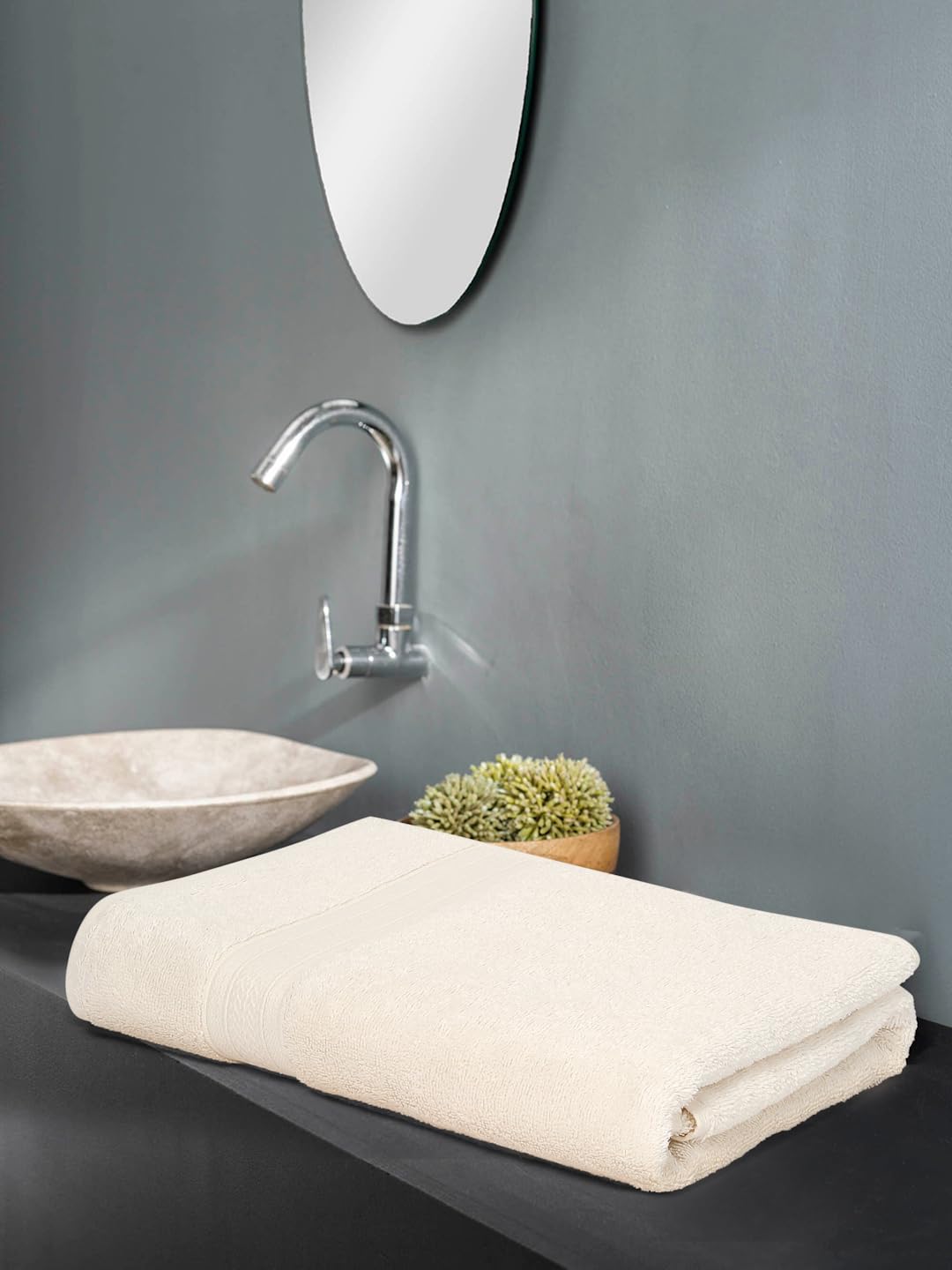 Ambra Linens Highly Absorbent Towels Set 500 Gsm | 100% Cotton Soft & Plush All Seasons Use Large, Everyday Use, Durable | 4 Pcs Hand Towel Set (Cream)