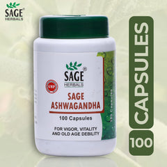 Sage Herbals Ashwagandha Capsules For Men, Immunity Booster, Improves Bone Health, Increase Muscle Strength | 100 Capsules 150gm 0.3lbs Each Pack Of 2