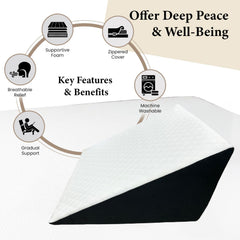 Wedge Memory Foam Pillow, Back Support Pillow For Bed, White & Black Pillow | Acid Reflux, Snoring, Gerd, Leg Elevation, Pregnancy Support For Sitting & Sleeping | Wedge Cushion Pillow