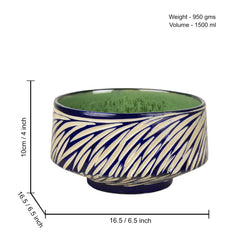 Studio Pottery Ceramic Cutwork Serving Bowl - Blue & Off White, Diameter – 16.5 Cm, 1500ml | Vegetable & Pasta Serving Bowl - Mixing Bowl