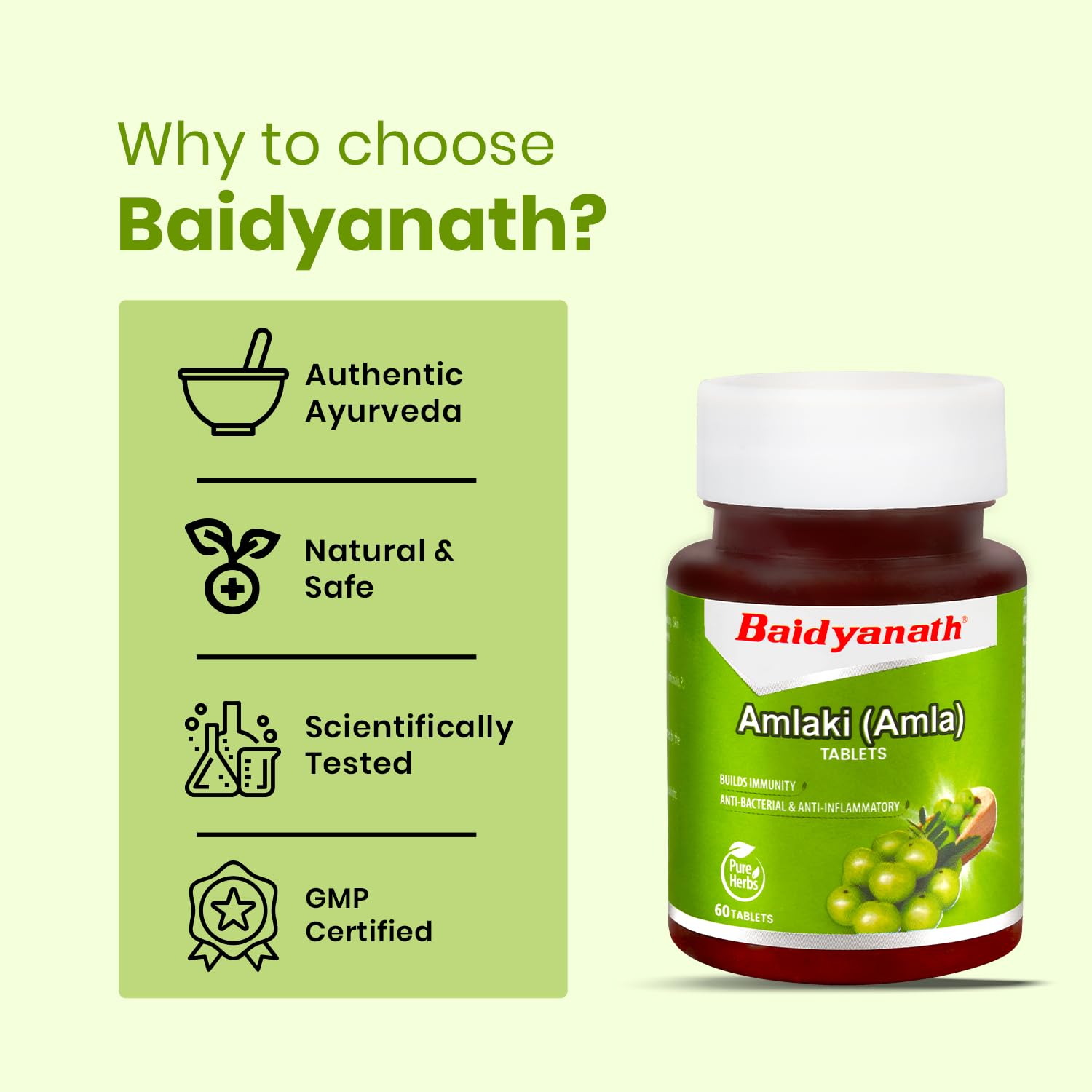 Baidyanath Amlaki Amla Natural Health Booster For Enhanced Hair, Skin, Digestive Health, Metabolism Support & Sugar Level Management | 60 Tablets , 100gm 0.2lbs