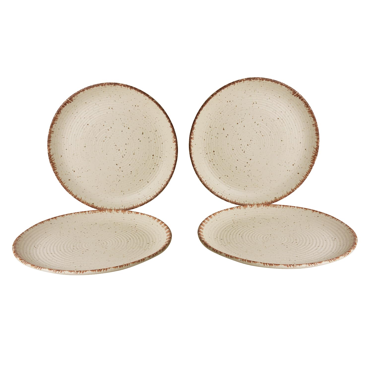 Hand Glazed Ceramic Dinner Serving Plates Set Of 4 - 10 Inches, Off White & Brown | Full Plates - Ceramic Platter