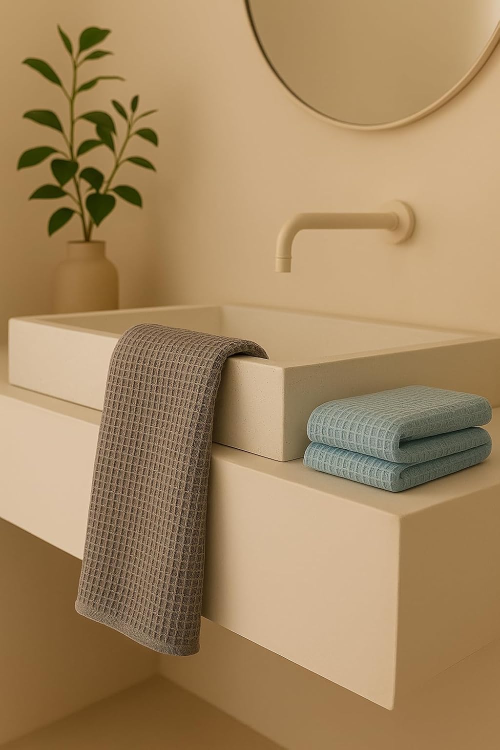 Drape&Luxe Gen-Z Towel Premium Waffle Cotton Bath Towel 1200 Gsm | Super Soft & High Absorbency Towel, Quick Drying Large Size Towels (Blue & Grey) - Pack Of 2