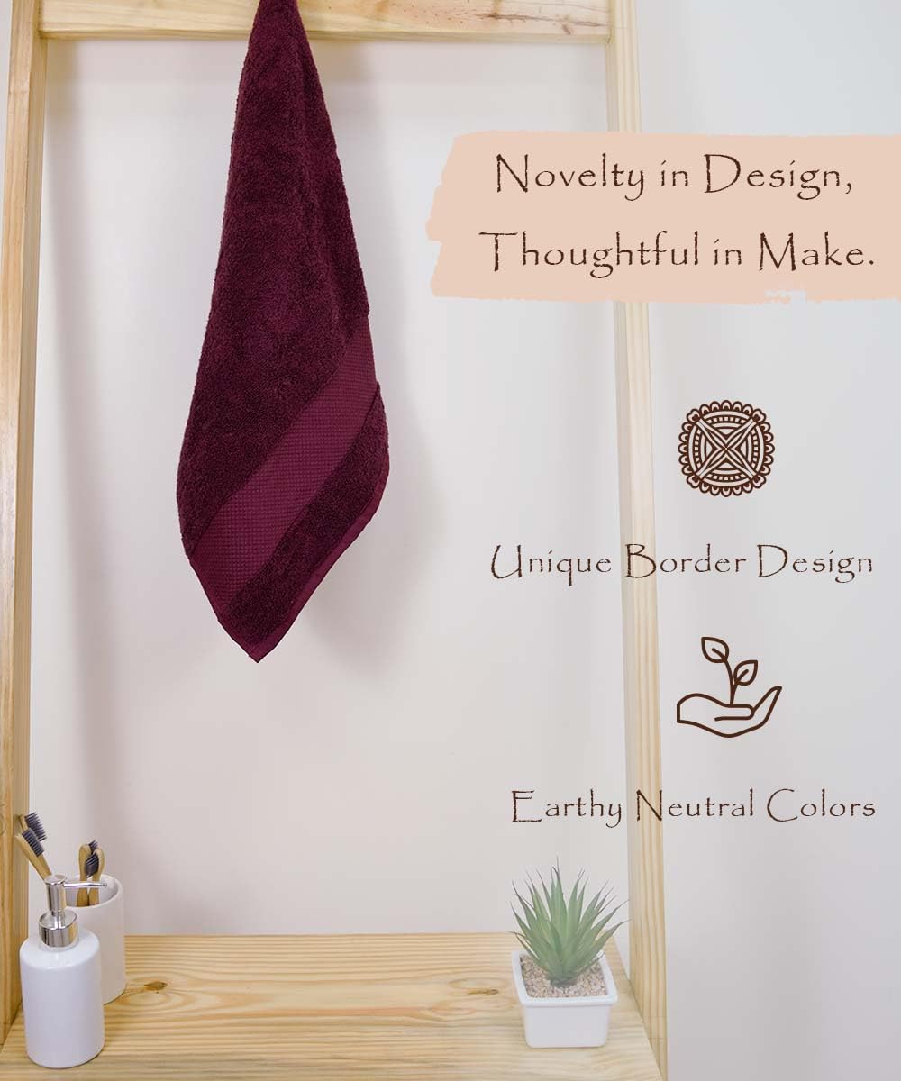 Rangoli Soft Absorbent Durable Towels Earthly Egyption Cotton Plush Oversized Small Size Bath Towel 400 Gsm (Maroon)
