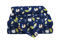 Glace Cotton Flat Double Bedsheets With 2 Pillow Covers | 90 X 90 Inches, Blue & Yellow | Double Bed Breathable | Wrinkle Free & Summer