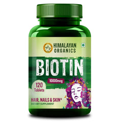 Himalayan Organics Biotin 10000mcg For Hair Growth , Nails & Skin | 120 Tablets , 200gm 0.4lbs