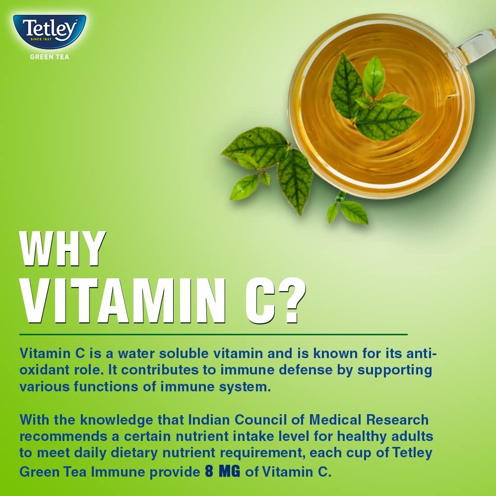 Tetley Naturally Mango Flavour Green Tea - 25 Tea Bags | Immune With Added Vitamin C - Supports Immune System | Naturally Sweet Green Tea - Medium Caffeine