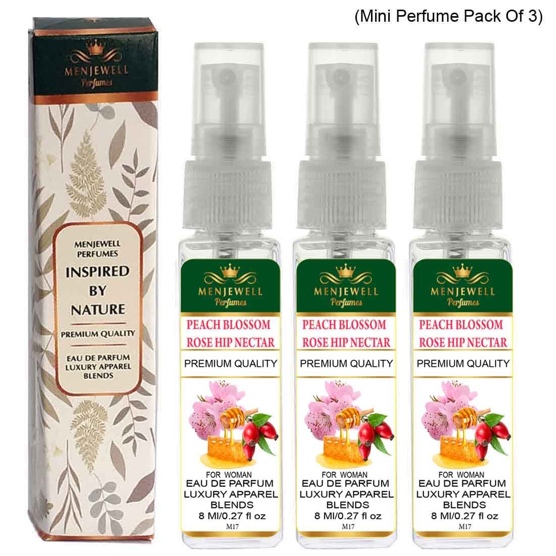 Menjewell Peach Blossom Rose Hip Nectar Eau De Parfum For Woman 8ml 0.27 Fl.oz. Each Pack Of 3 | Luxury Apparel Parfum | Long Lasting