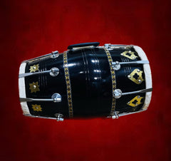 Classical Dholak Nut & Bolt With Bag & Belt - Black | Perfectly Symmetric Round Dholak - Dholak For Festival, Wedding, Satsang | Very Easy To Tune, Best Toy For Kids