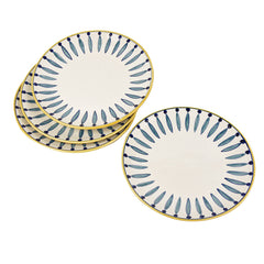 Hand Painted Ceramic Dinner Serving Plates Set Of 4 - White & Blue, 10 Inches | Full Plates - Ceramic Platter - Kyoto Collection