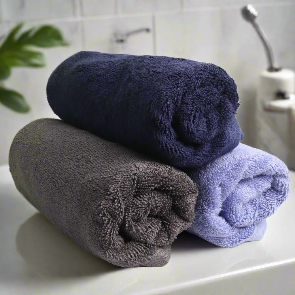 Heelium Bamboo Hand Towel 600 Gsm | Ultra Absorbent & Anti-Bacterial 3x Softer Than Cotton Towels (Iris, Blue & Grey)- Pack Of 3