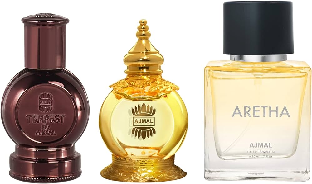 Ajmal Tempest Cp + Mukhalat Al Wafa Concentrated Attar Perfume Oil 12ml 0.4 Fl.oz. Each X2 & Aretha Eau De Parfume 50ml 1.6 Fl.oz. | For Unisex Pack Of 3