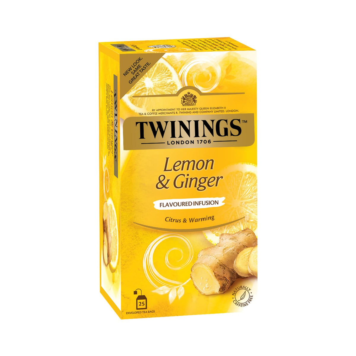 Twinings Lemon & Ginger Tea - 25 Enveloped Tea Bags | Citrus & Warming Flavored Infusion Tea - Medium Caffeine, Rich In Antioxidants